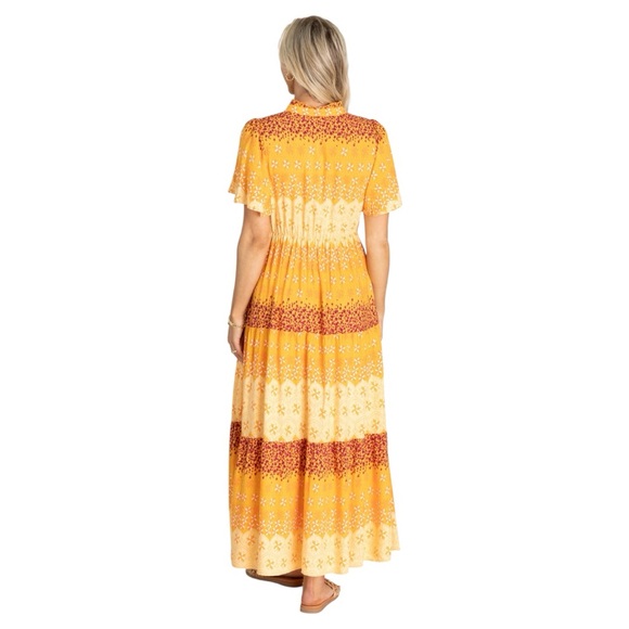 EASEL Tangerine Border Printed Challis Maxi Dress, Size L. - Picture 2 of 7